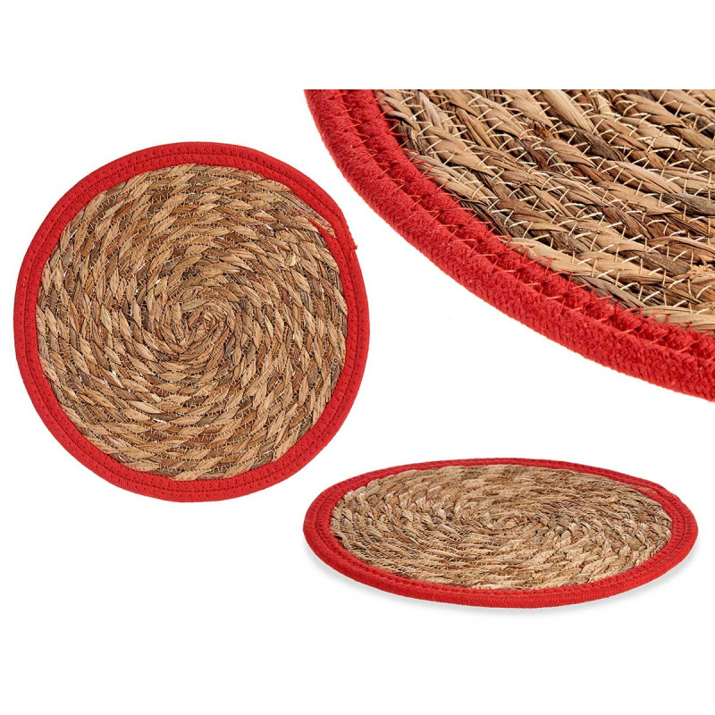 NATURAL WITH RED EDGE TABLECLOTH 30CM