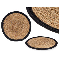 NATURAL WITH BLACK EDGE TABLECLOTH 35CM