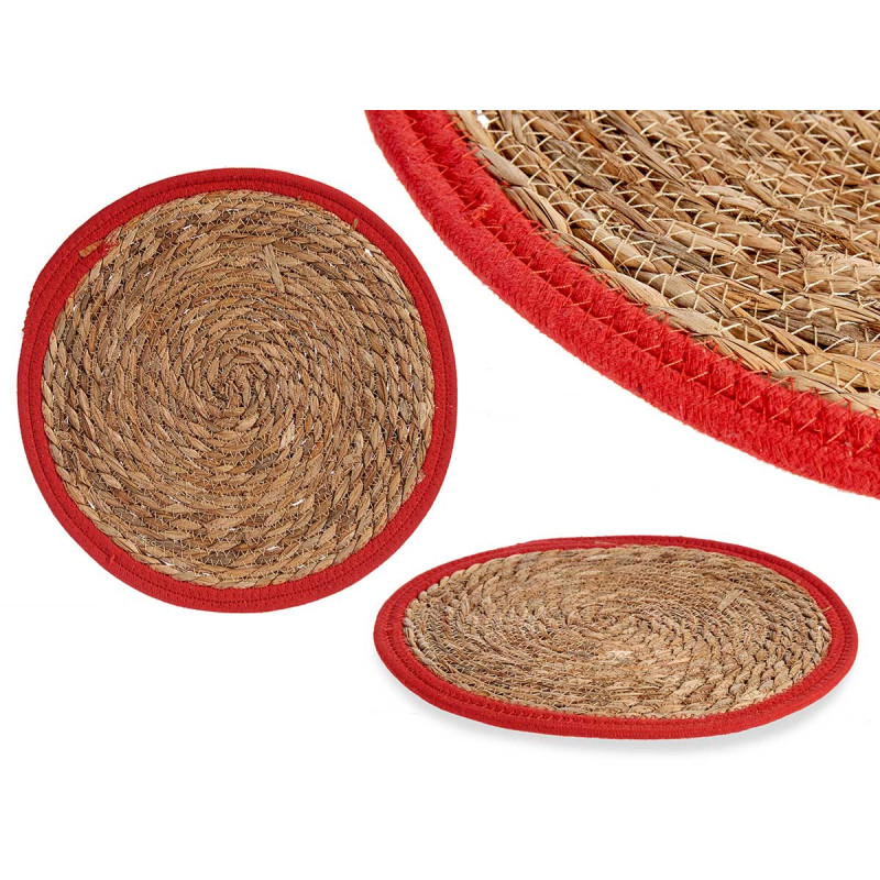 NATURAL WITH RED EDGE TABLECLOTH 35CM