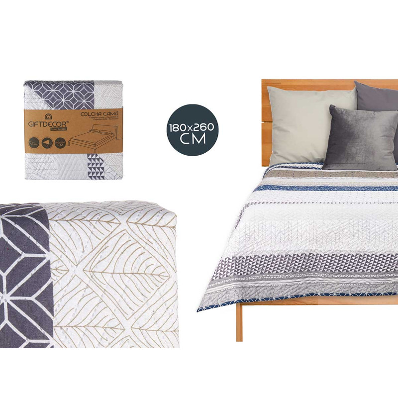 COLCHA CAMA REVERSIBLE 180X260 HEXAGONOS