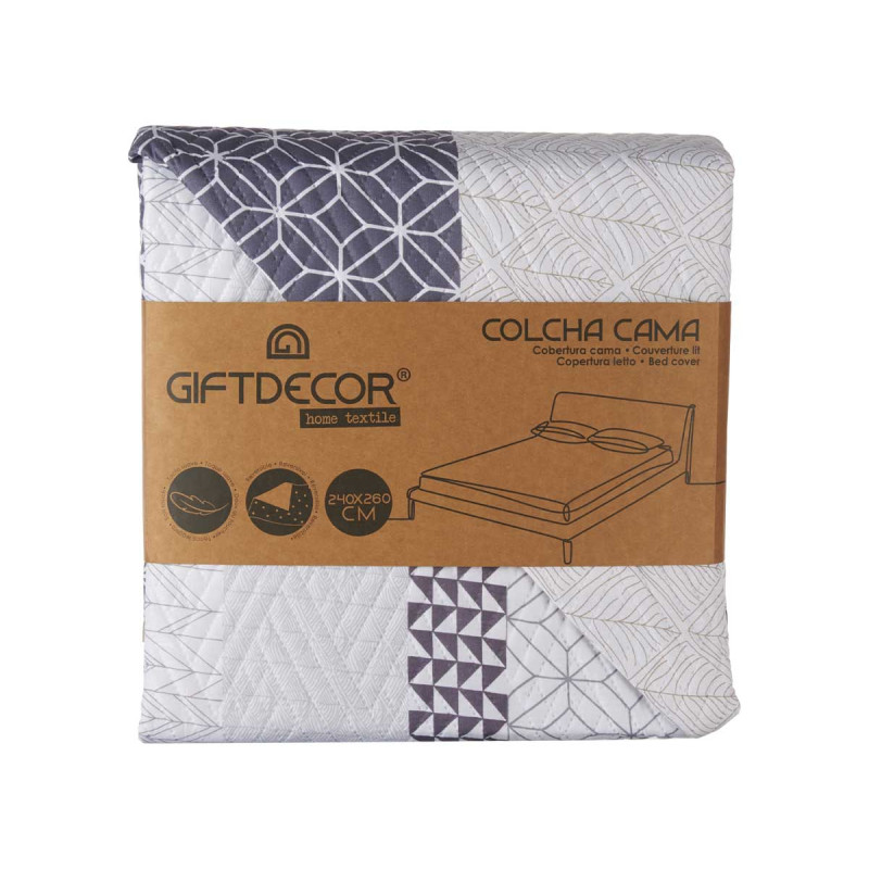 COLCHA CAMA REVERSIBLE 240X260 HEXAGONOS