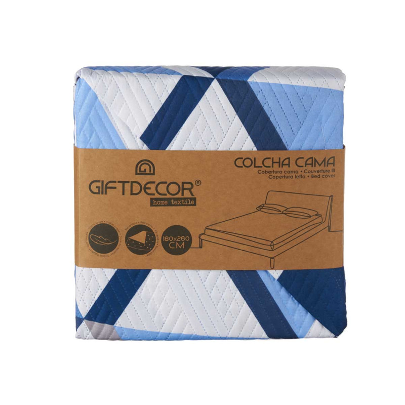 COLCHA CAMA 180X260 TRIANGULOS AZUIS REVERSÍVEL