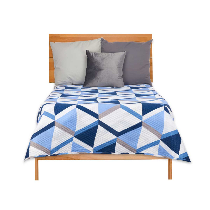 COLCHA CAMA 240X260 TRIANGULOS AZUIS REVERSÍVEL