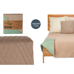 COUVRE LIT LIT 240X260 NATUREL VERT MER RÉVERSIBLE