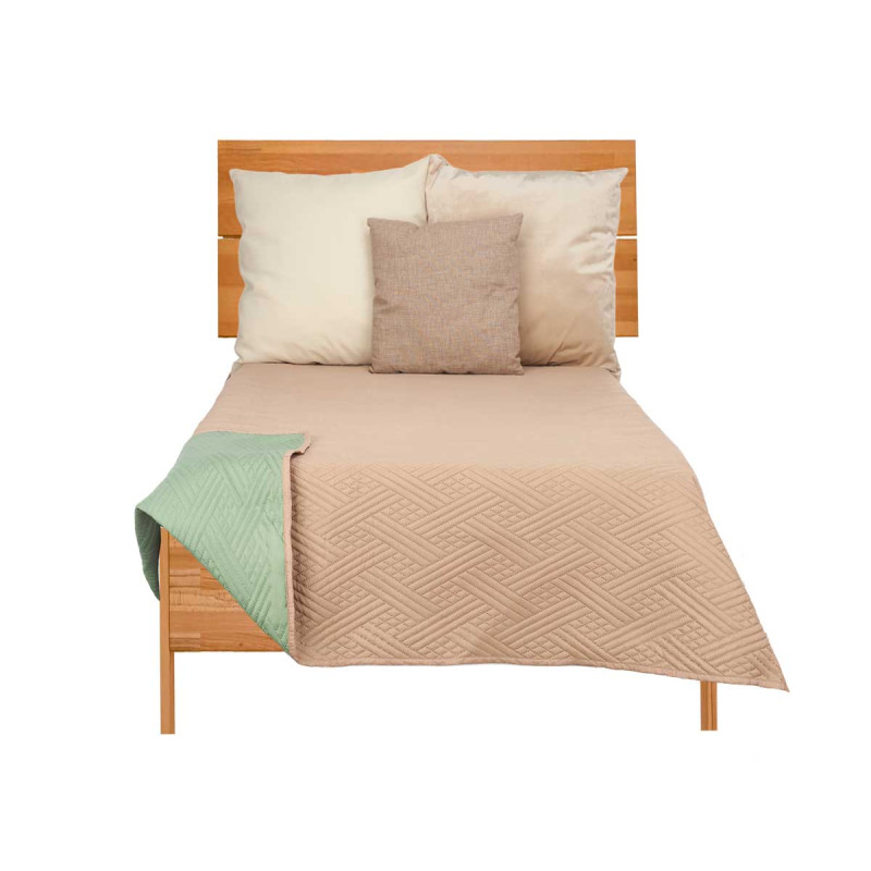 COUVRE LIT LIT 240X260 NATUREL VERT MER RÉVERSIBLE