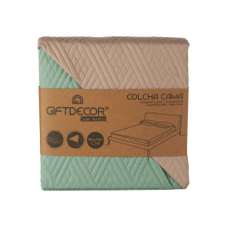 COLCHA CAMA REVERSIBLE 240X260 NATURAL VERDE MAR