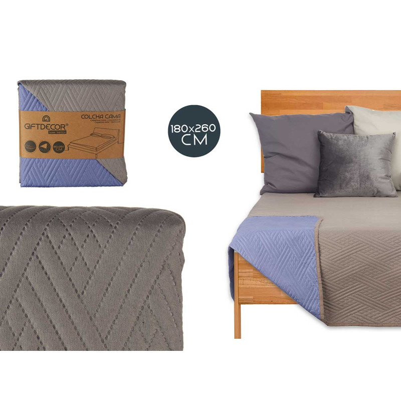 COLCHA CAMA 180X260 CINZENTO ESCURO E AZUL REVERSÍ