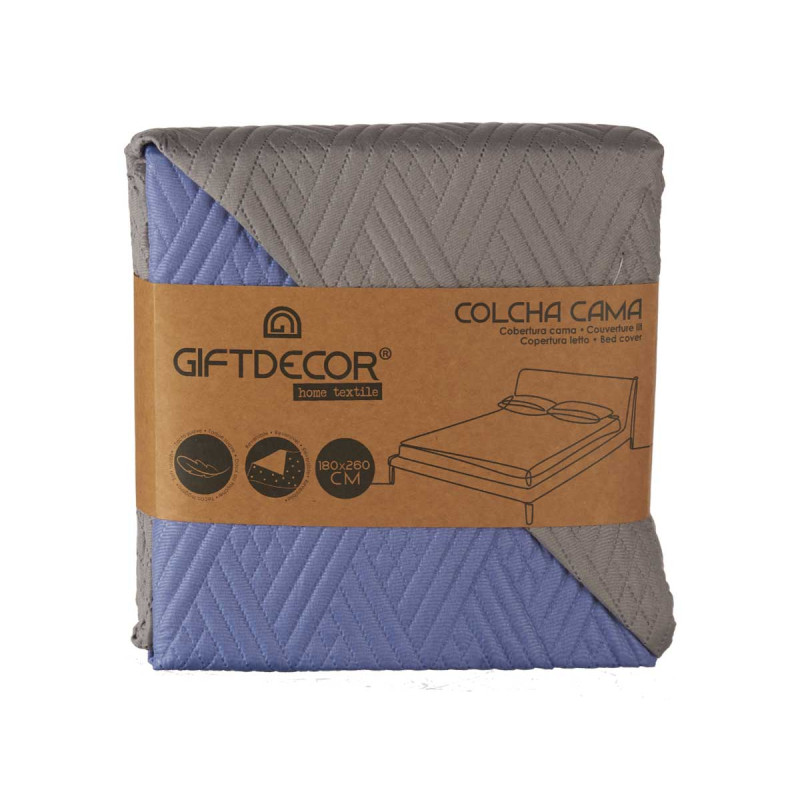 COLCHA CAMA 180X260 CINZENTO ESCURO E AZUL REVERSÍ