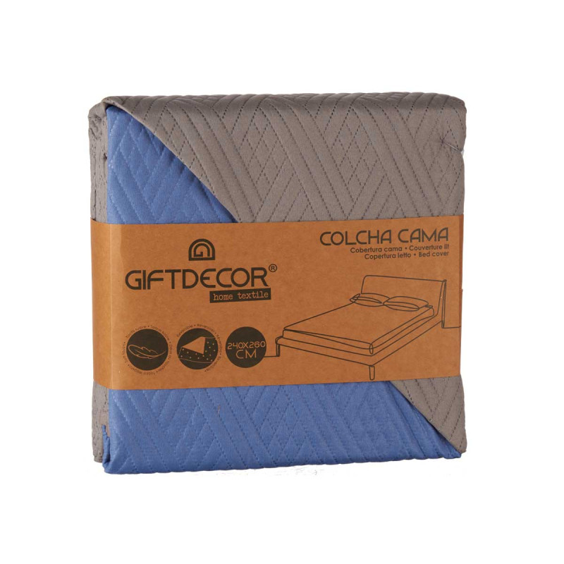 COLCHA CAMA 240X260 CINZENTO ESCURO E AZUL REVERSÍ