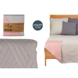 COLCHA CAMA 240X260 CINZENTO CLARO E ROSA