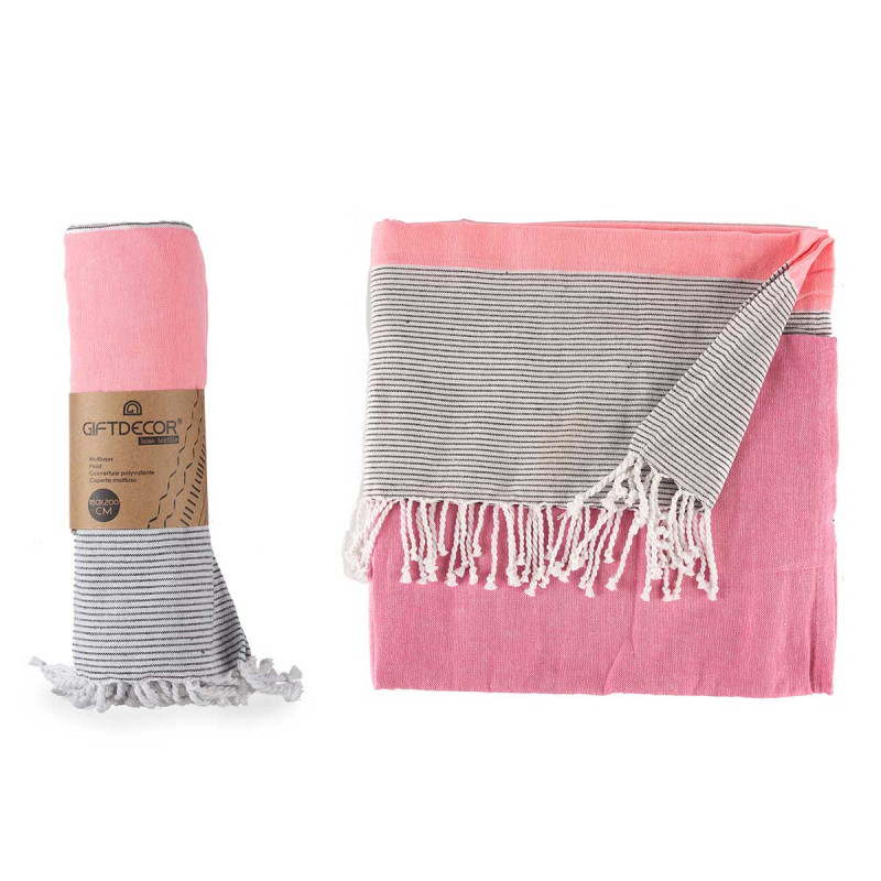 MULTIFONCTIONS 160X200CM MULT RAYURES ROSE
