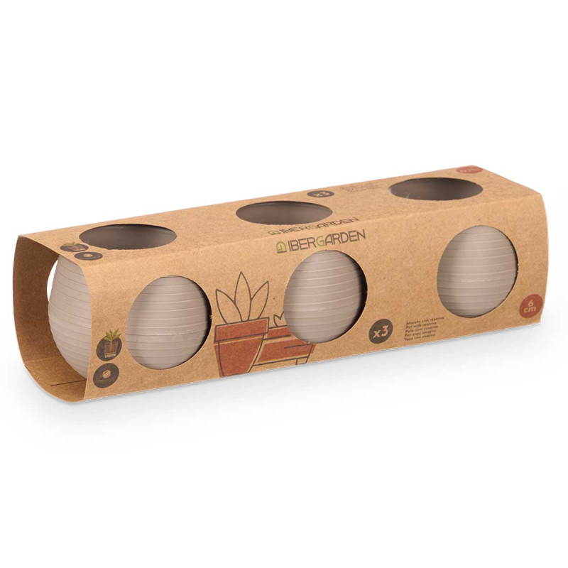 SET 3 MACETAS RESERVA AGUA 6 CM TAUPE