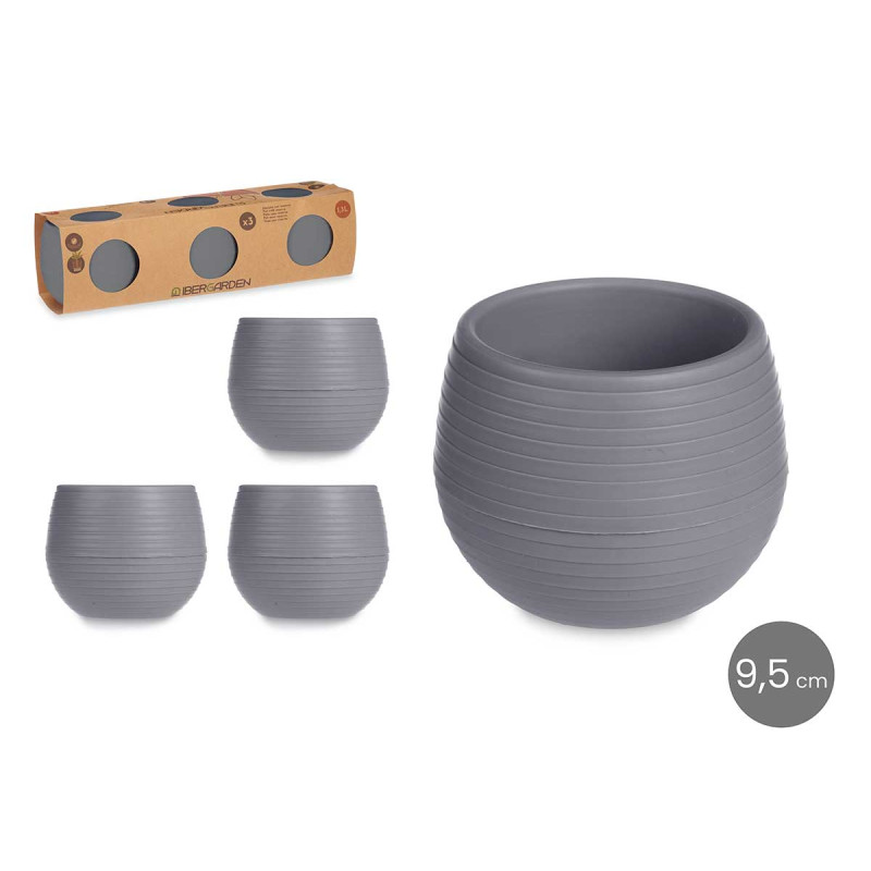 SET 3 POTS RÉSERVOIR D'EAU 9,5 CM ANTHRACITE