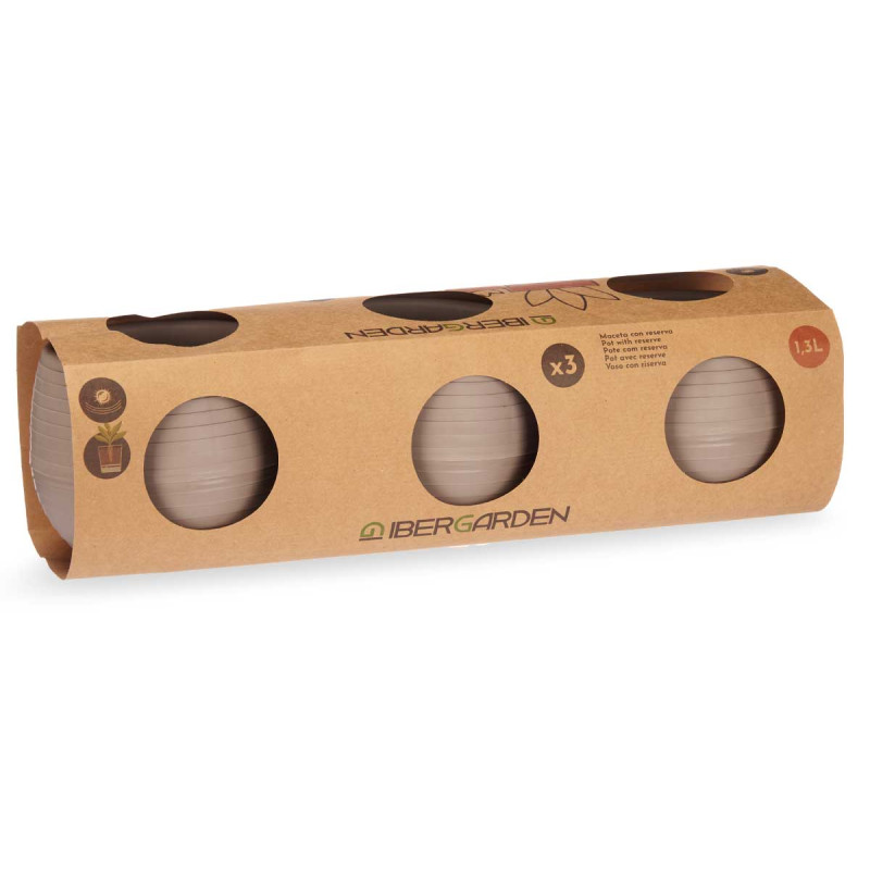SET 3 MACETAS RESERVA AGUA 13 CM TAUPE