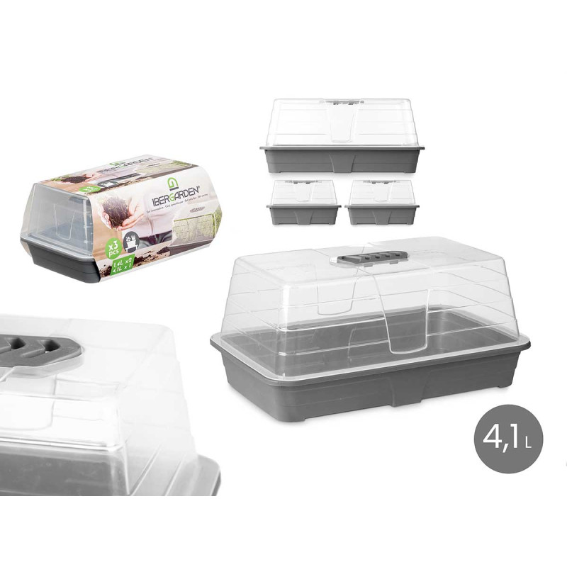 CONJ 3 ESTUFAS PLASTICO 1,4 L E 4,1 L COM ABERTURA