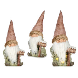 DUENDE RESINA WELCOME CON GORRO TELA ROSA CON LUZ
