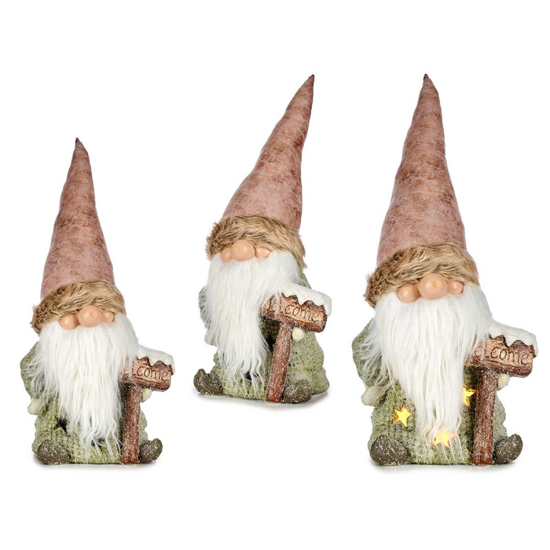 LUTIN RESINE AVEC BONNET TOILE ROSE LUMIERE 