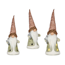 DUENDE RESINA GORRO TECIDO ROSA COM LUZ
