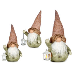 DUENDE RESINA GORRO TECIDO ROSA COM LANTERNA 