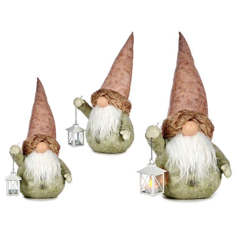 DUENDE RESINA GORRO TECIDO ROSA COM LANTERNA 