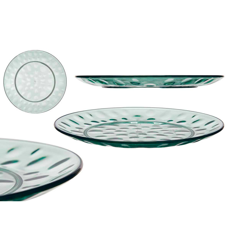 PRATO DE SOBREMESA DE PLÁSTICO PONTOS 21,5CM VERDE