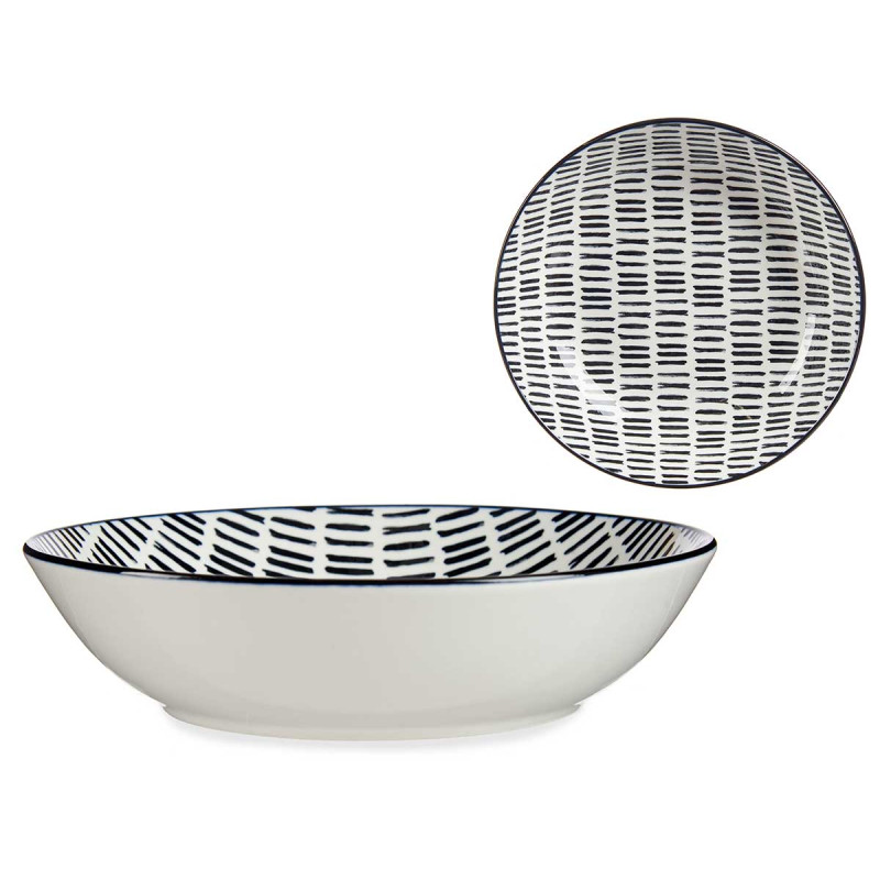 ASSIETTE CREUSE 20CM DESSIN LIGNES NOIR 