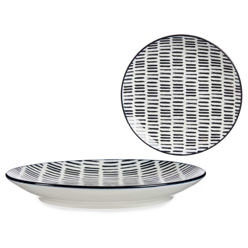ASSIETTE DESSERT 20CM DESSIN LIGNES NOIR 