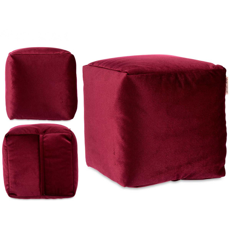 30X30CM MAROON SQUARE VELVET POUFFE 