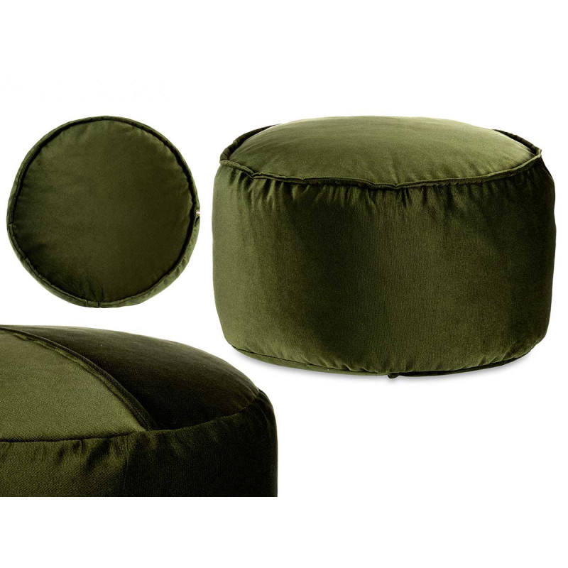 60X35CM GREEN ROUND VELVET POUFFE 