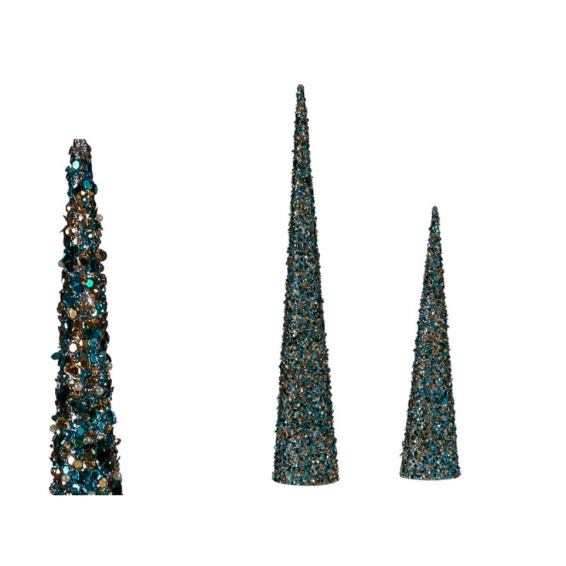 CONE NOEL PAILLETTES BLEU SET 2