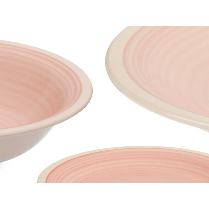 SET 18 PZS VAJILLA GRES ROSA BORDE