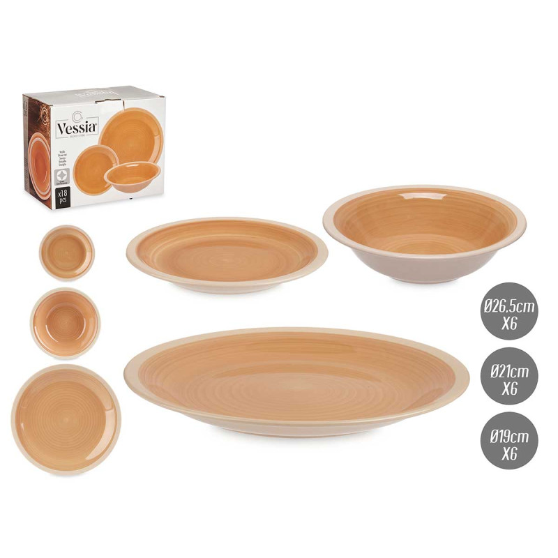 SET 18 PZS VAJILLA GRES BEIGE BORDE