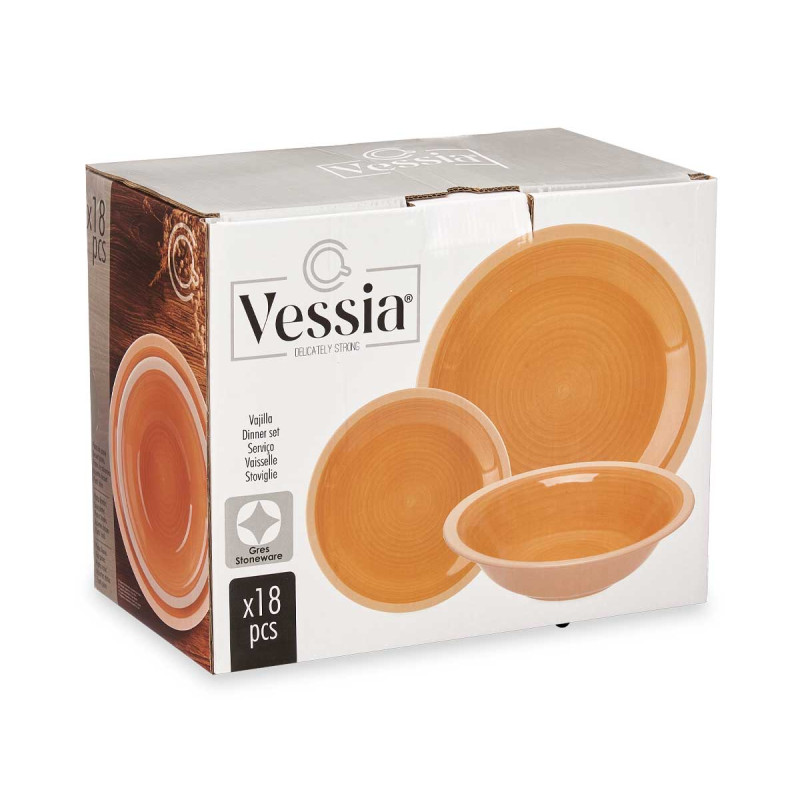 SET 18 PZS VAJILLA GRES BEIGE BORDE