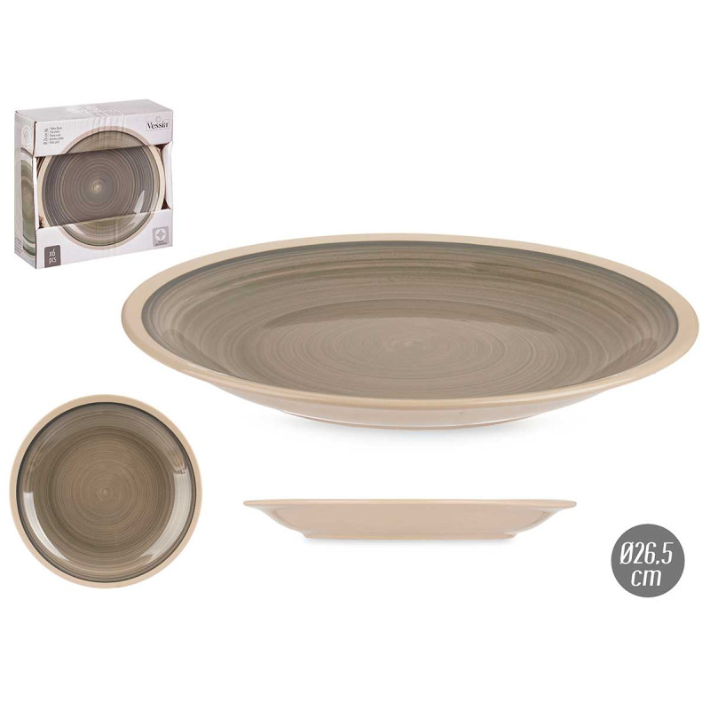 PIATTO GRANDE IN GRES CON BORDO GRIGIO 26,5CM