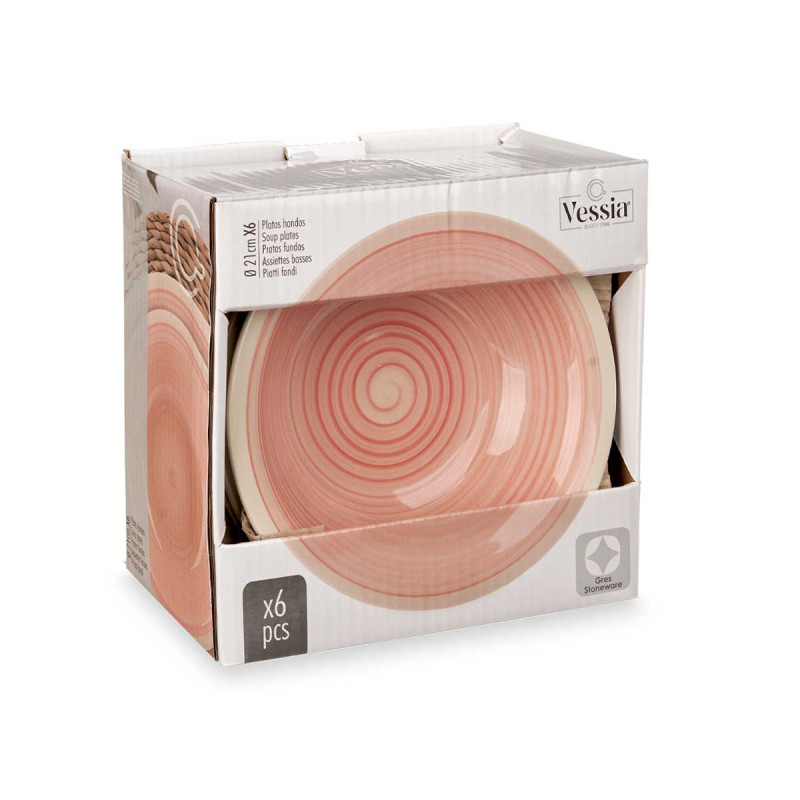 ASSIETTE CREUSE EN GRÈS ROSE 21CM