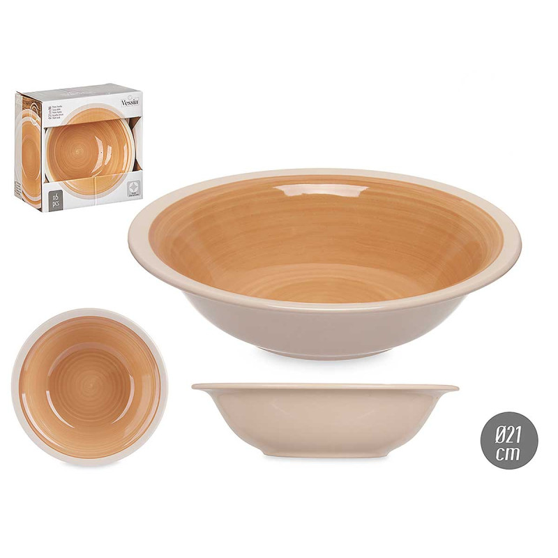 PLATO HONDO GRES BEIGE BORDE 21CM