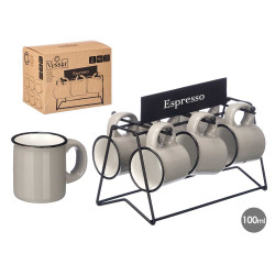 CONJ 6 CHAVENAS CAFÉ CINZENTAS COM SUPORTE 100ML