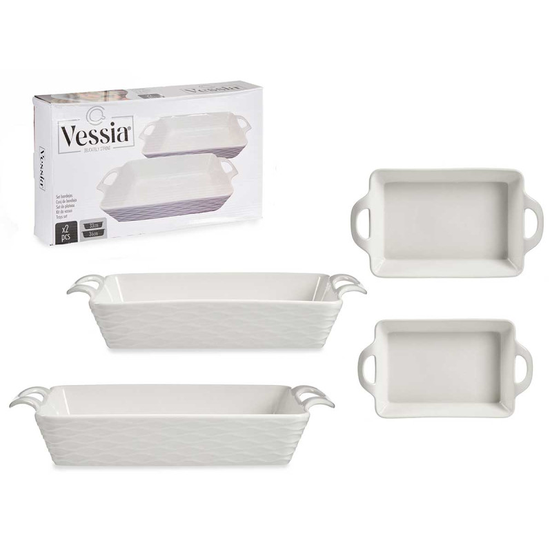 SET 2 RECTANGULAR BAKING PLATE OPEN HANDLE