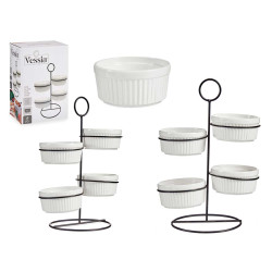 SET 4 ROUND WHITE BOWLS WITH BLACK STAND 200ML