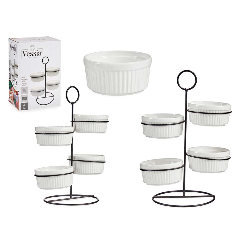 SET 4 ROUND WHITE BOWLS WITH BLACK STAND 200ML