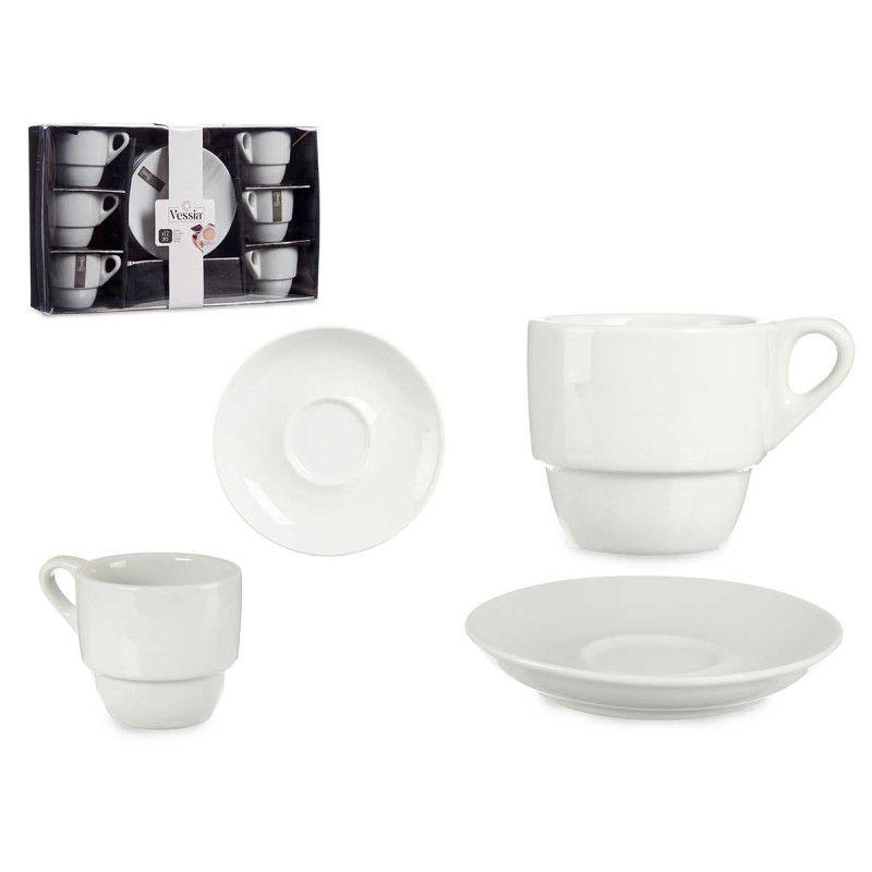 SET 6 TAZZE CAFFE PORC BIANC PIATTO 200ML