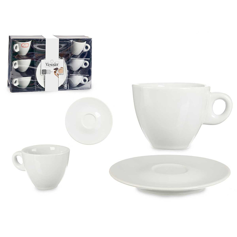 SET 6 TAZZE CAFFE PORCELLANA BIANCHE PIATTO 120ML