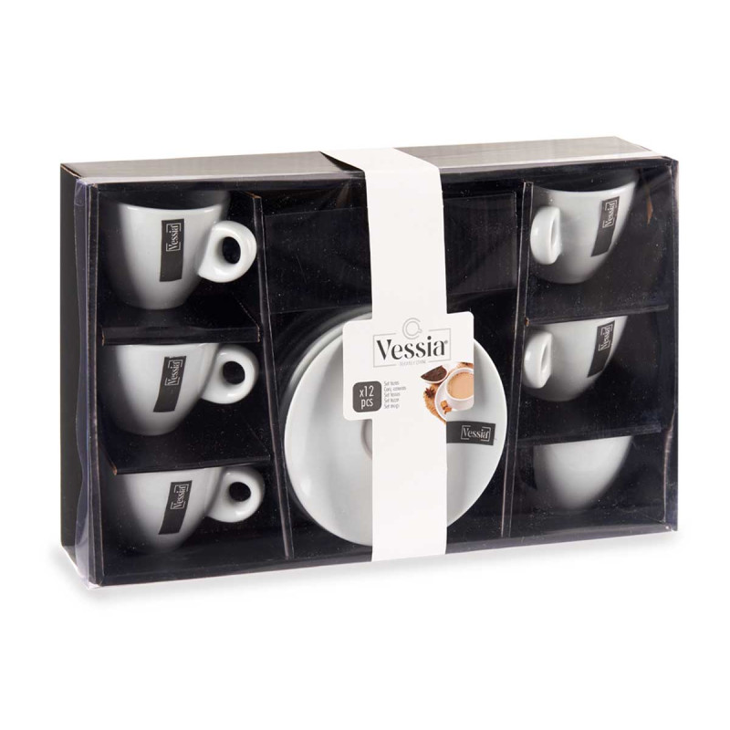 SET 6 TAZAS CAFE PORCELANA BLANCA C PLATO 120ML