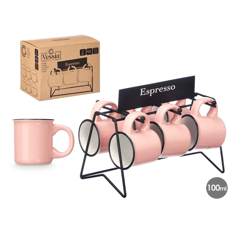 SET 6 TAZZE CAFFE ROSA SUPPORTO 100ML