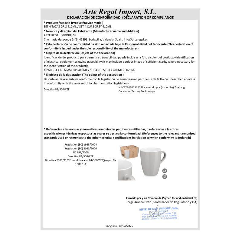 SET 4 TAZZE GRIGIO 410ML