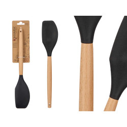 BLACK SILICONE BUTTER SPATULA WITH WOODEN HANDLE