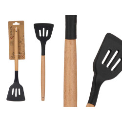 ESPATULA SILICONA NEGRO MANGO MADERA