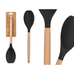BLACK SOUP SPOON WITH WOODEN HANDLE