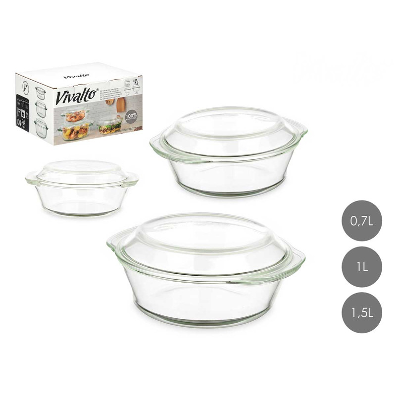 SET 3 CACEROLAS BOROSILICATO 700 1000 1500ML