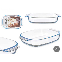 BOROSILICATE RECTANGULAR TRAY WITH HANDLES 2000ML